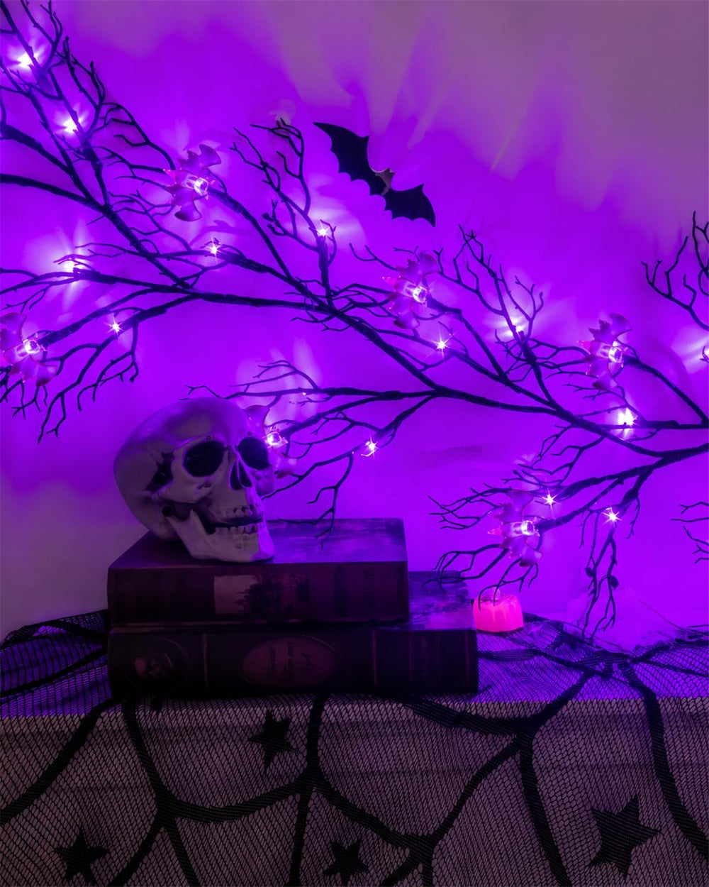 Halloween Twig Garland Decoration with 66 Purple LED Lights, 9 FT