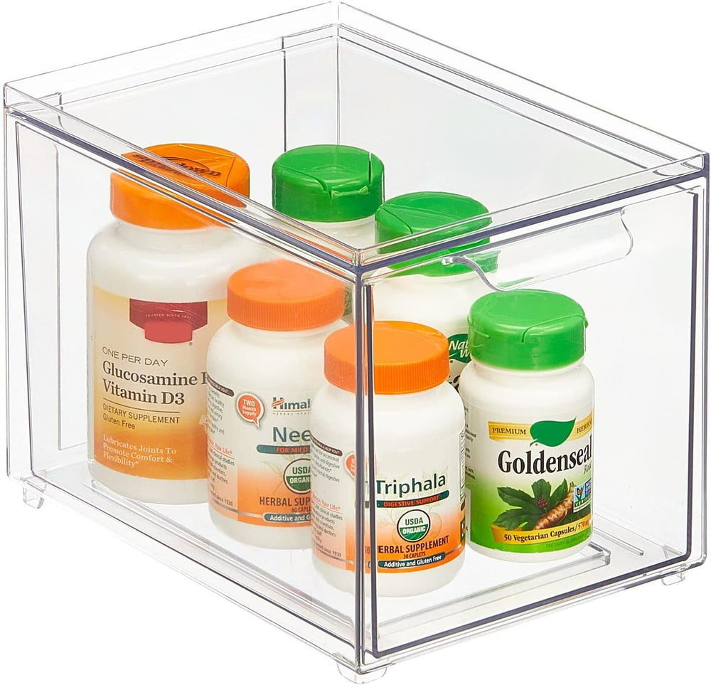mDesign Plastic Bathroom Organizer Bin w/Pull Out Drawer - Slim Stackable Sto...