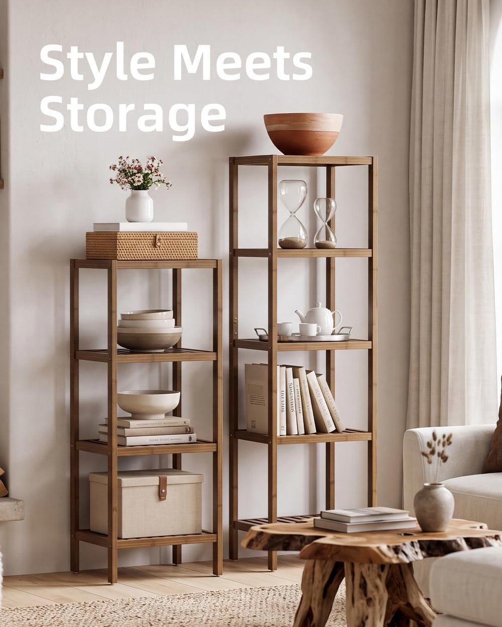 SMIBUY Bathroom Storage Shelf, 4-Tier Bamboo Rack Organizer, Multifunctional ...