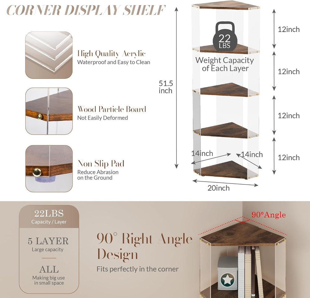 Acrylic Figure Shelf, Bookshelf Display Cabinet,5 Tier Plastic Corner Shelf