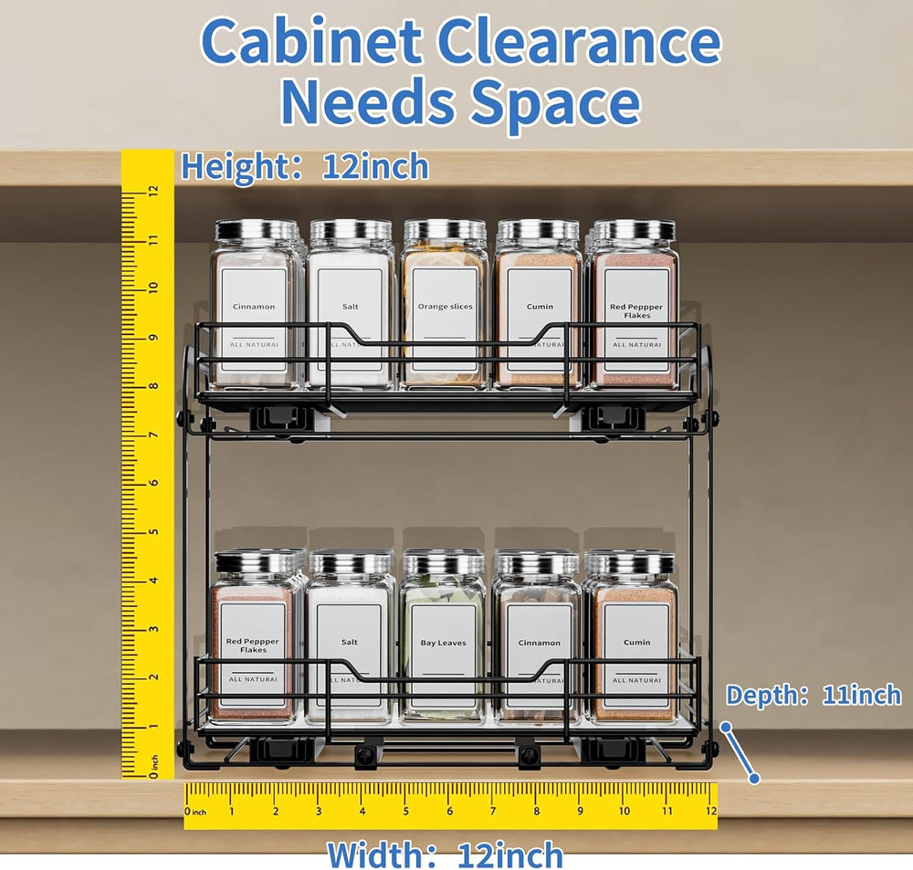 2-Tier Spice Rack Organizer, Pull Out Spice Rack for Cabinet, Height Adjustab...