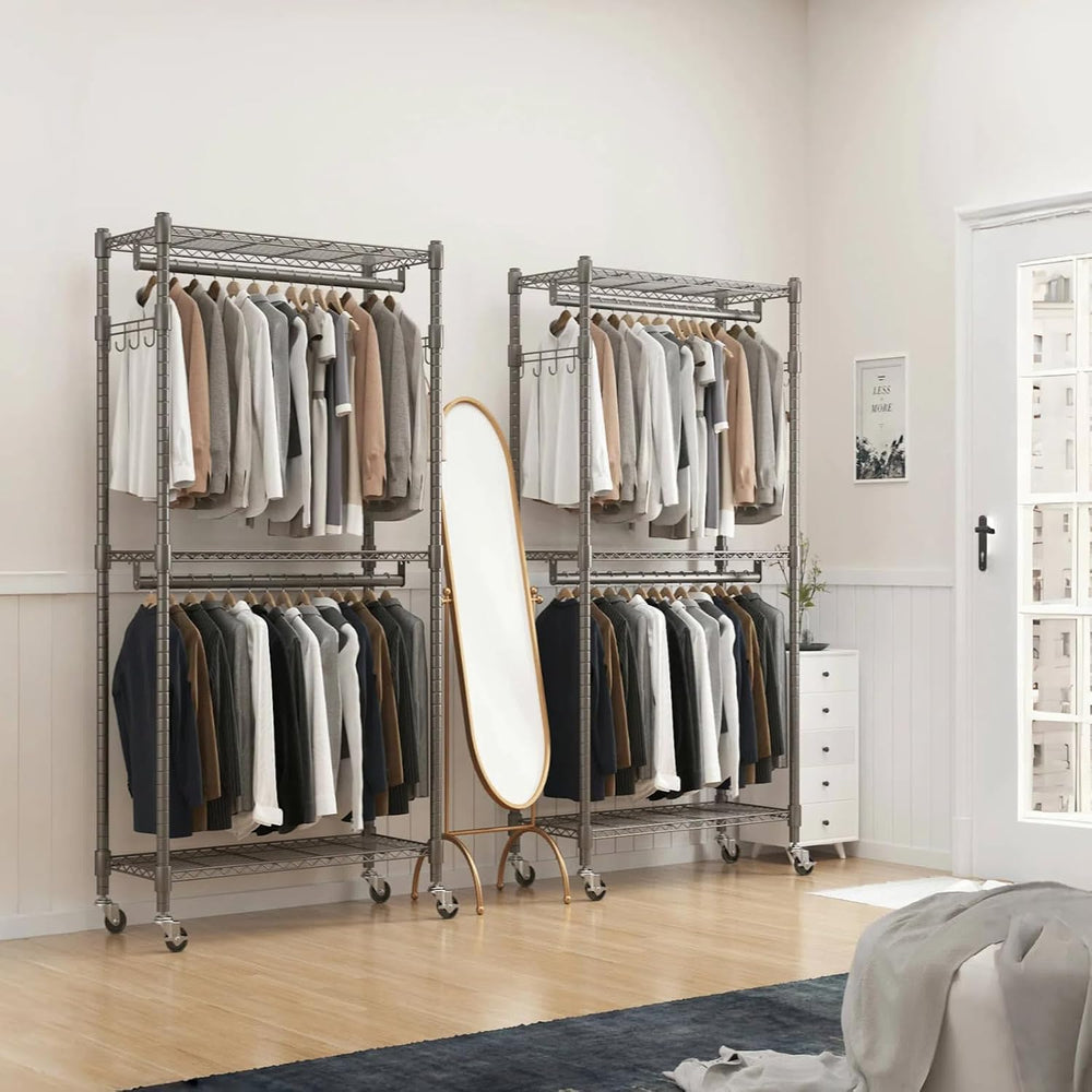 BATHWA Clothes Rack Rolling Narrow 2 tier Garment Rack for Hanging Clothes, S...