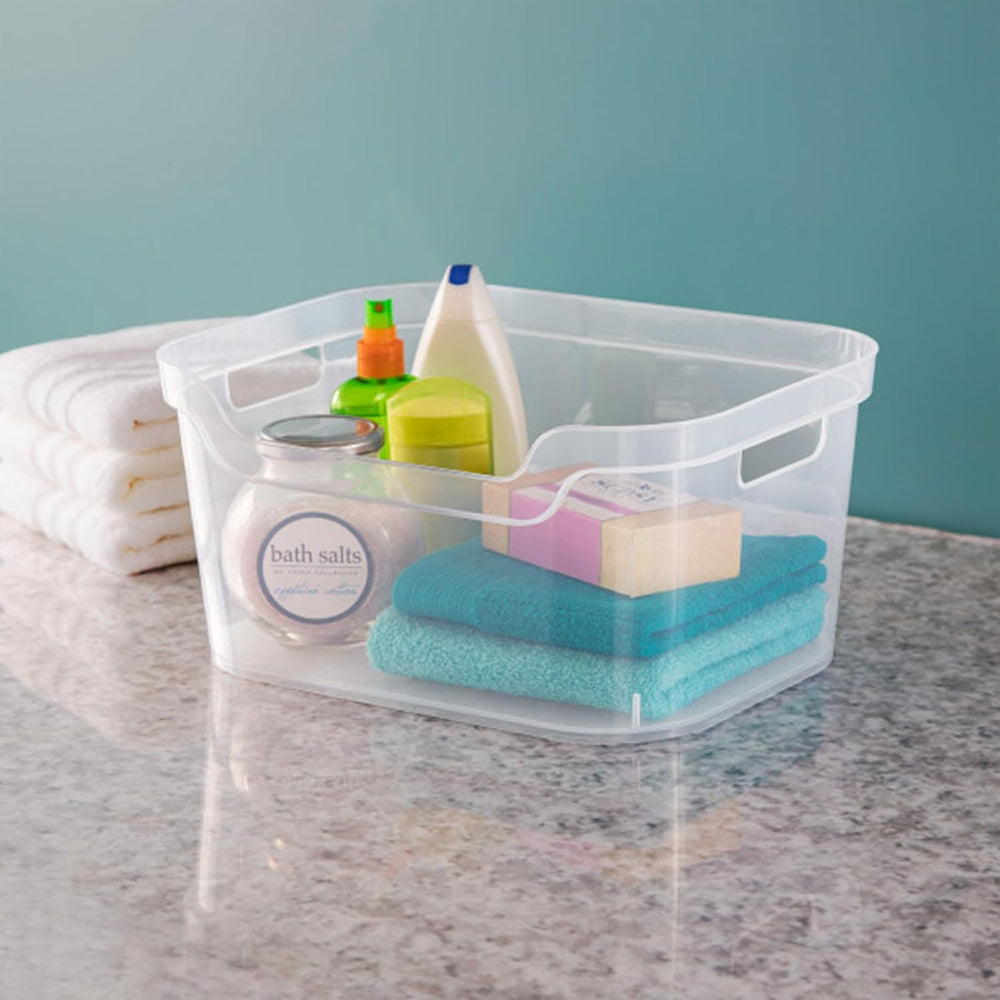 Sterilite 7 x 11 x 14.25 Inch Polished Open Scoop Front Storage Bin with Comf...