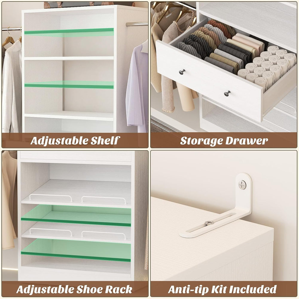 Armocity Wood Closet Organizer System - 4FT-9FT Expandable Wardrobe Closet wi...
