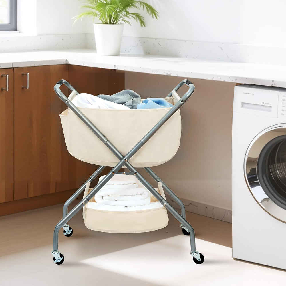 STORAGE MANIAC Collapsible Laundry Cart with Wheels 31.5"H Rolling Laund...