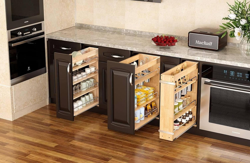 OCG 5" Pull-Out Solid Wood Storage Organizer for Base Cabinets, Soft Clo...