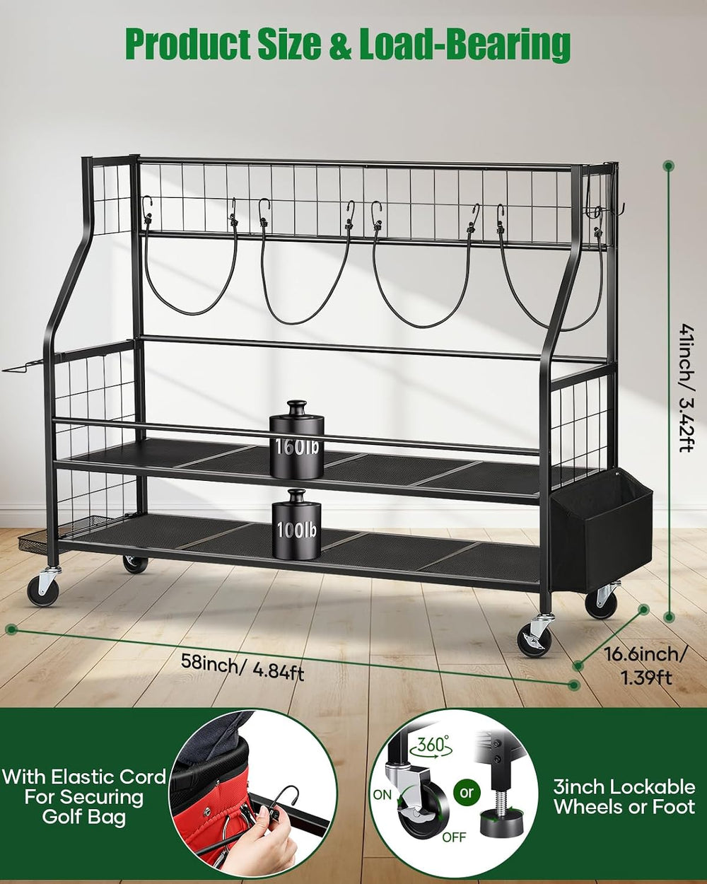 FHXZH Golf Bag Storage Garage Organizer - Golf Bag Stand with Wheels