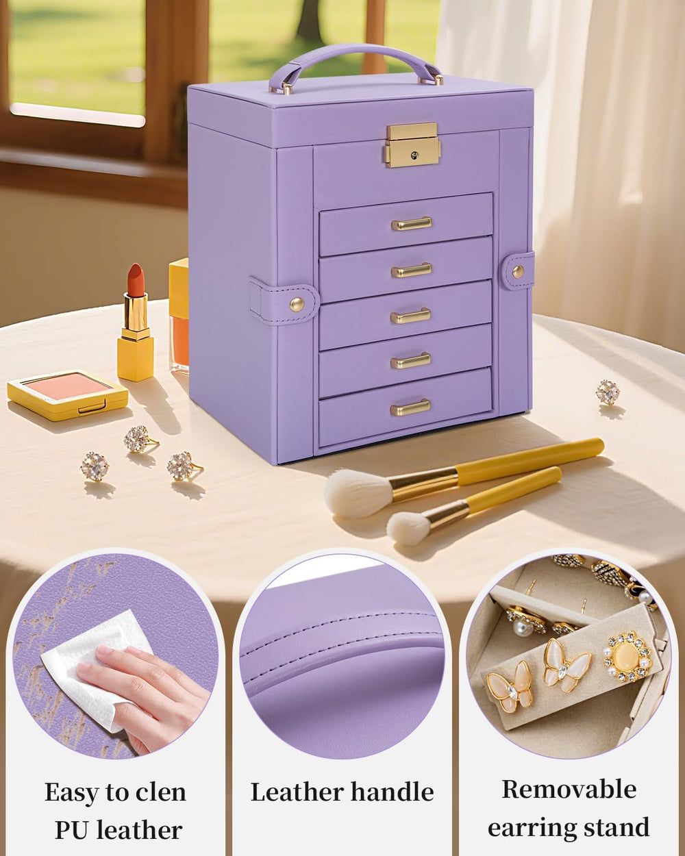 TORIBIO Large Jewelry Box for Women, Leather Jewelry Organizer with Mirror &a...