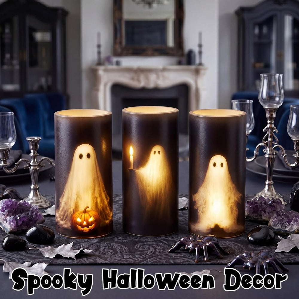 Woanger 3 Pcs Halloween LED Flameless Candles Ghost Flickering Fake Candles