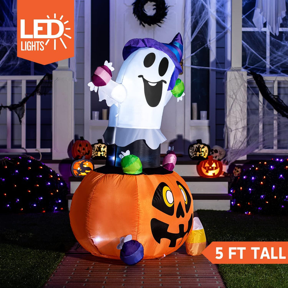 Joiedomi 5 FT Tall Halloween Inflatable Ghost Outdoor Decor, Blow Up Ghost Gr...