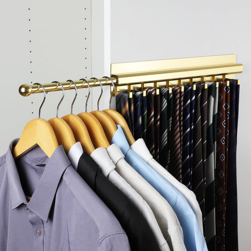 Adhesive Valet Rod for Closets Pull Out 16.5" Gold with 10 Hooks