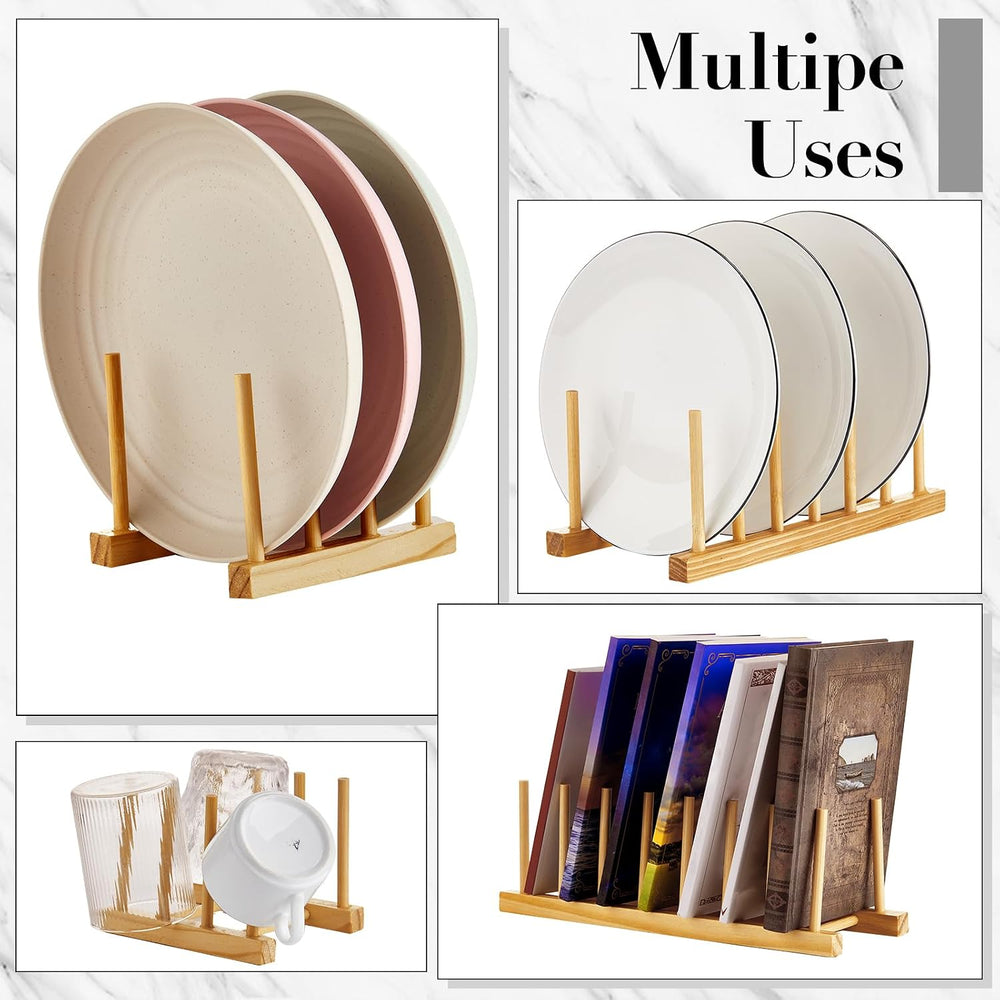 Zopeal 18 Pcs Bamboo Wooden Plate Racks Dish Rack Stand Holder 3/6/ 7 Slots D...