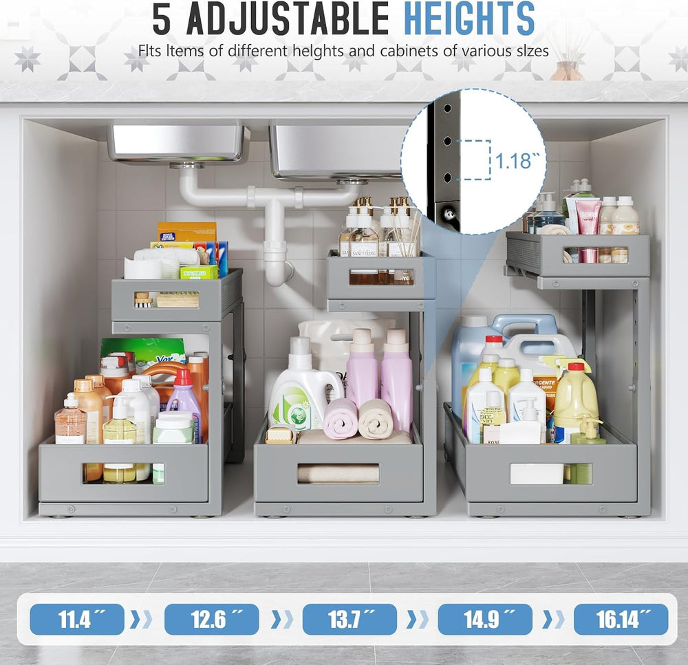 2 Pack 17IN Depth Under Sink Storage Organizer, Large 2-Tier Elegant Mesh Pul...