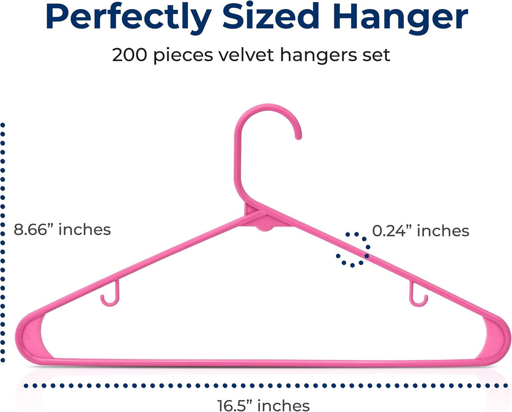 SereneLife 200 Pink Plastic Hangers Non-Slip Coat and Clothes Hanger Set Slim...