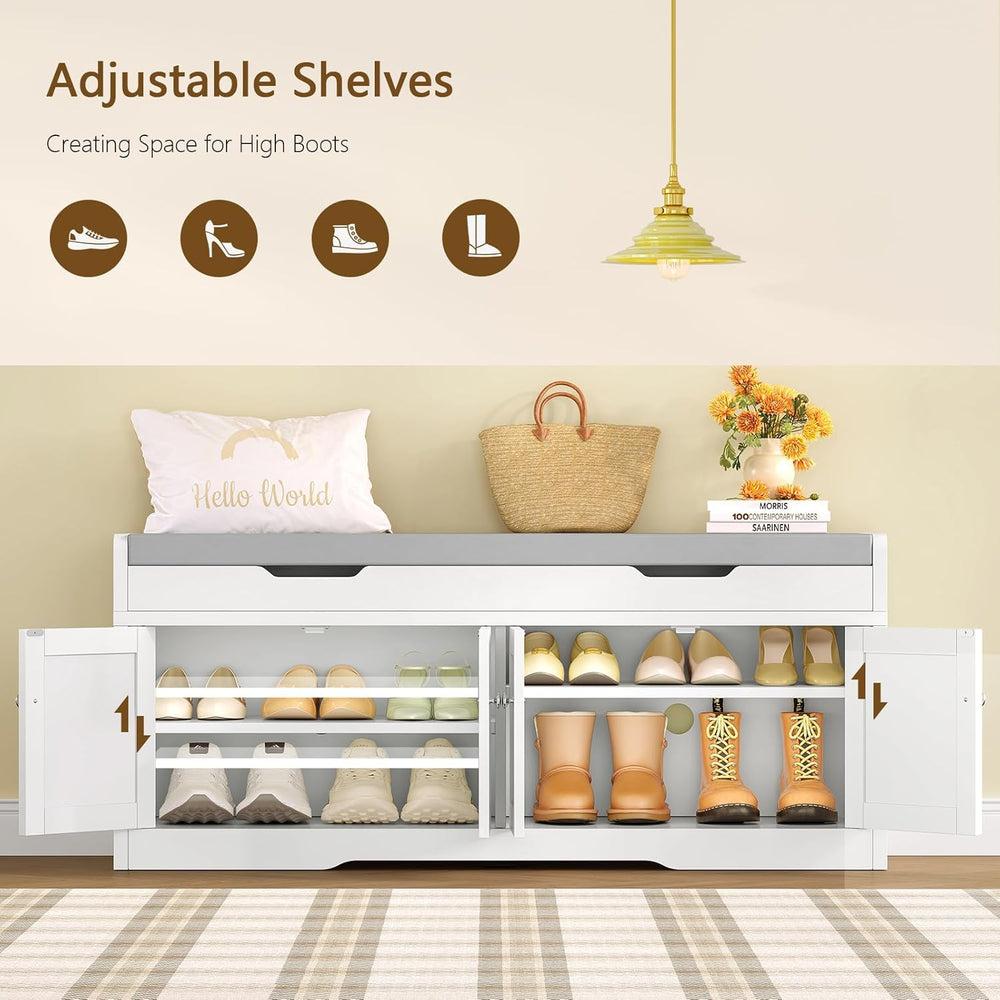 usikey 3-Tier Storage Bench, 47.2" Wide Shoe Bench with Lift Top Storage...