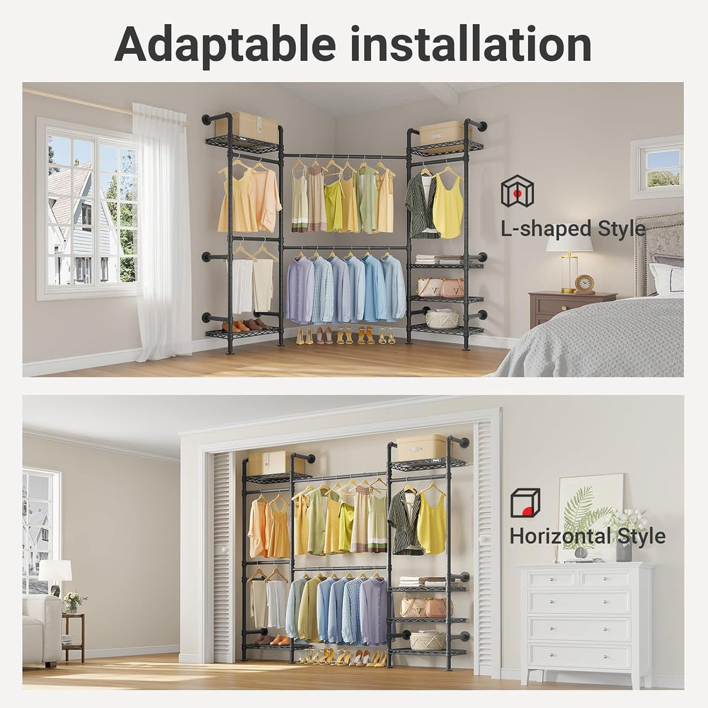 Timate F3 Medium Wall Mounted Clothes rack Expandable Closet, Industrial Pipe...
