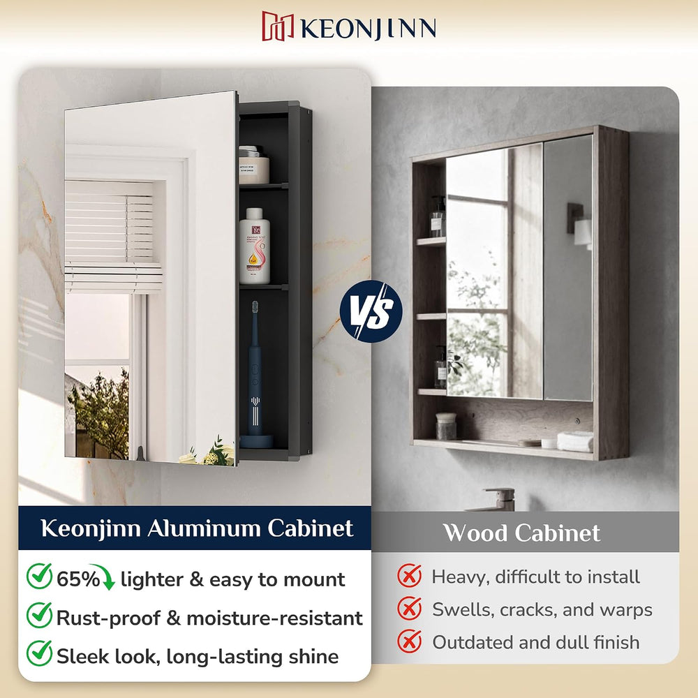 Keonjinn 60" x 32" Black Medicine Cabinet Mirror, Freely Adjustable...