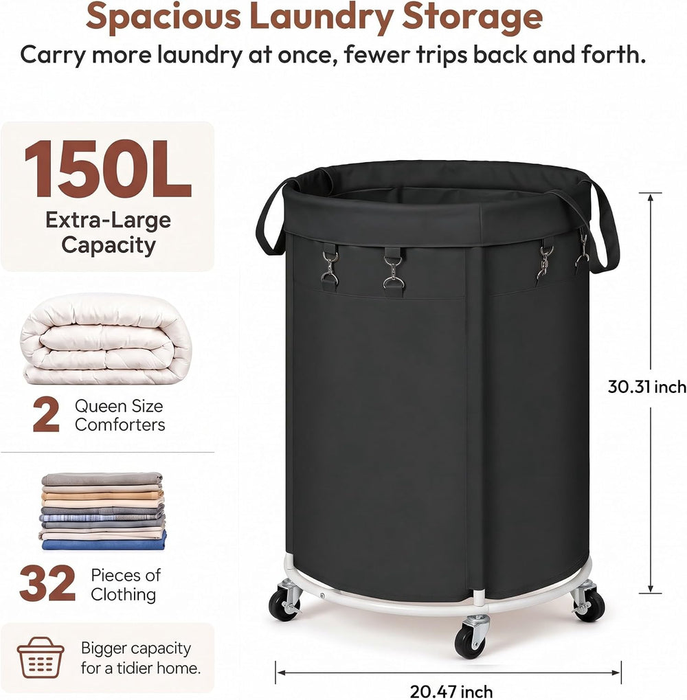 150L Large Capacity Rolling Laundry Basket Hamper with Wheels, Clothes hamper...