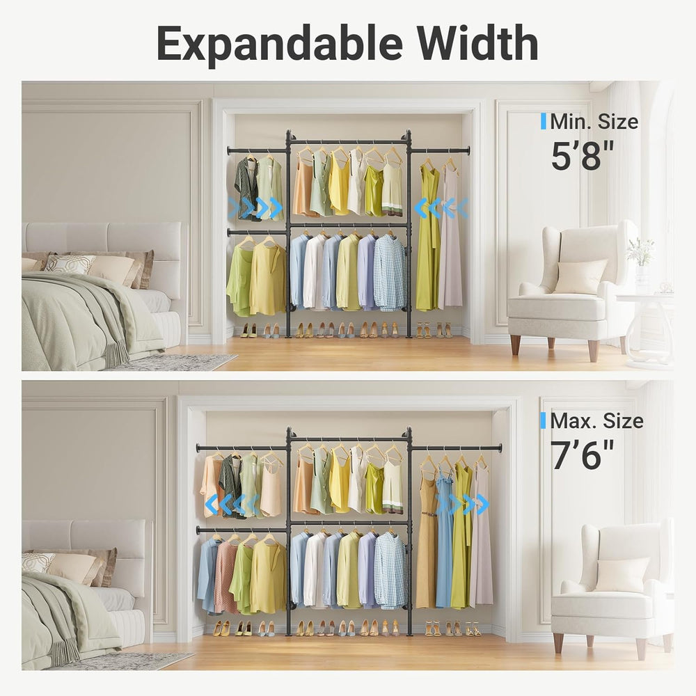 Timate P3 Wall Mounted Closet Organizer System with 5 Hanging Rods, Adjustabl...