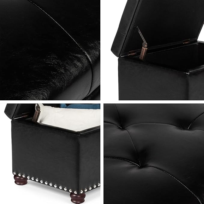 24'' Leather Storage Ottoman Rectangular Foot Rest Stool
