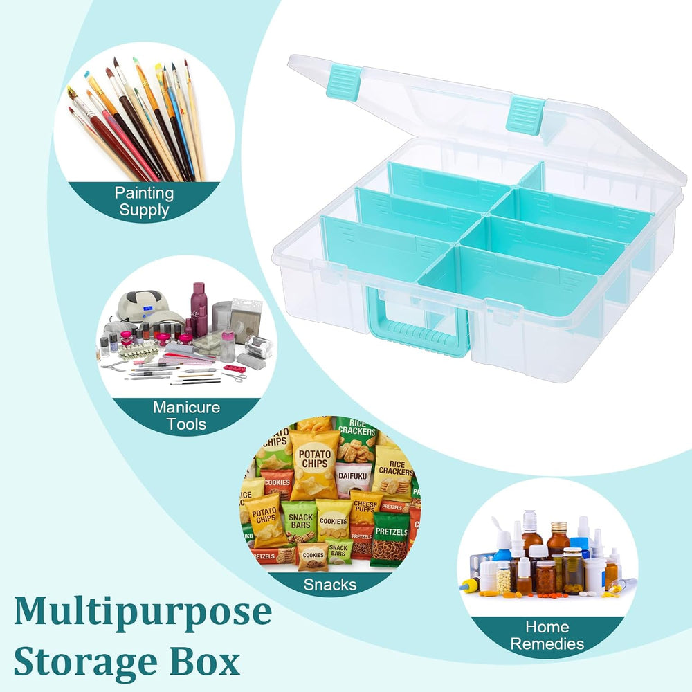 BTSKY Clear Plastic Dividing Storage Box with 8 Compartments Sewing Box