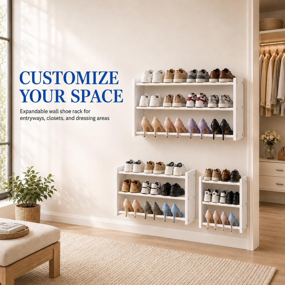 3 Pack 3 Tier Wall Mounted Shoe Rack, 17"-30"Adjustable Hanging Sho...