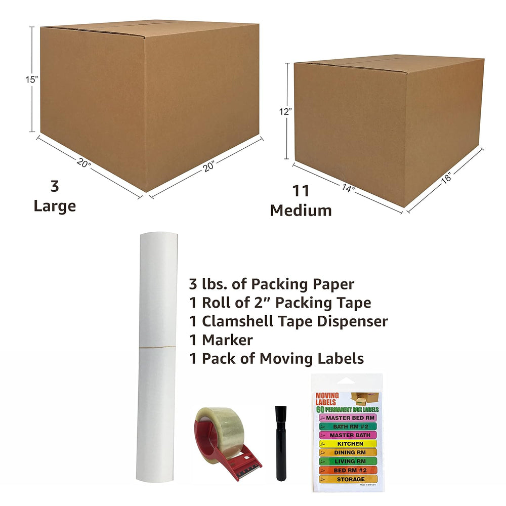 Uboxes Moving Boxes 1 Room Bigger Moving Kit - 14 Boxes Plus Supplies & T...