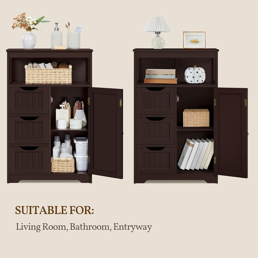 Yaheetech Freestanding Bathroom Storage Cabinet with 3 Drawers, Espresso