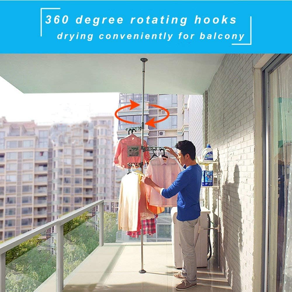 BAOYOUNI 4-Tier Drying Rack Floor to Ceiling Adjustable Metal Grey