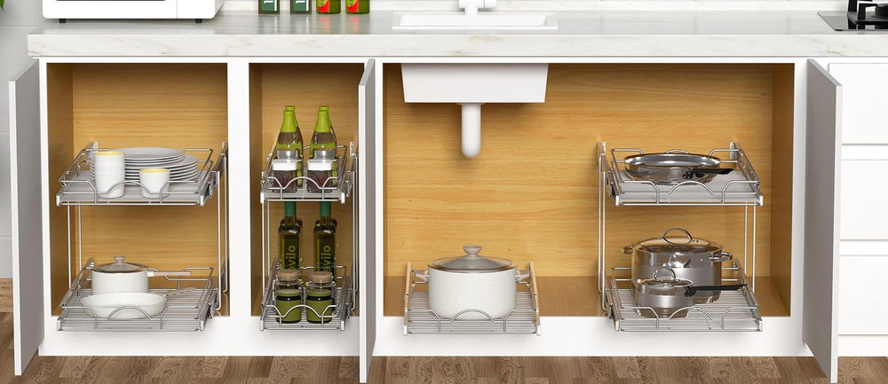 OCG 2 Tier Pull Out Cabinet Organizer (18.5" W x 21" D), Pull Out D...