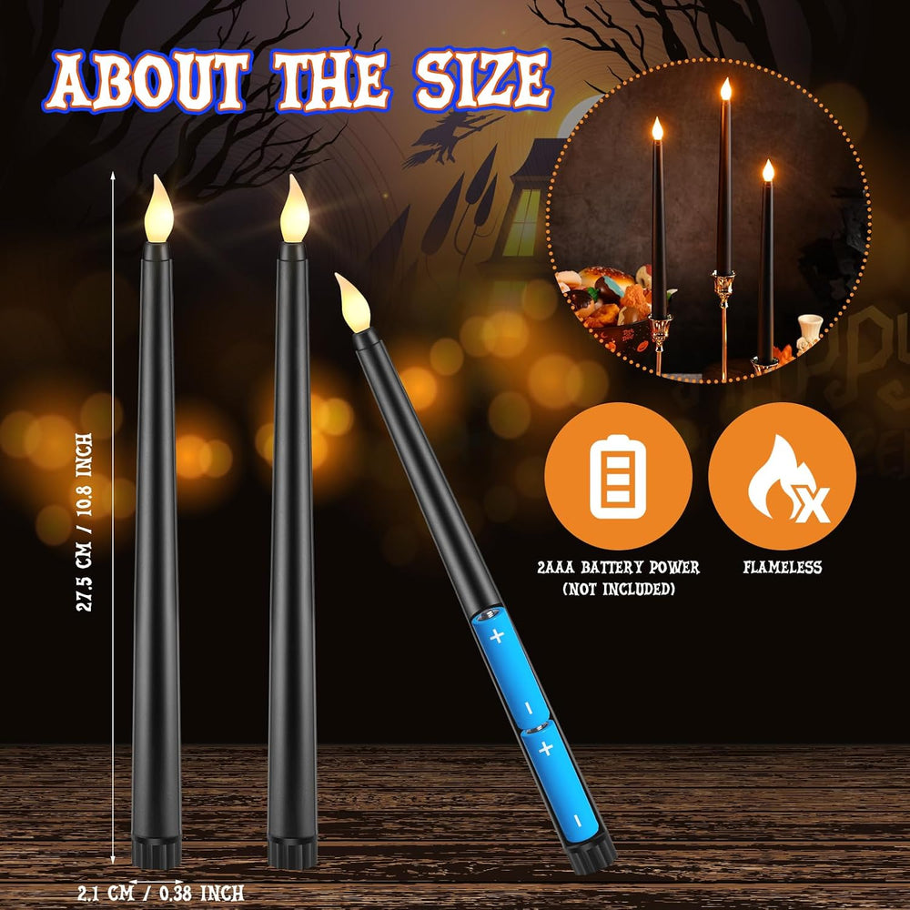 Retisee 60 Pcs Halloween Black Flameless Taper Candles 11'', Black