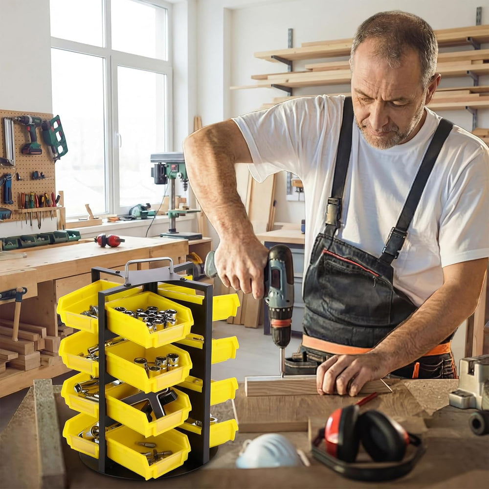 Rotating Storage Bins 4 Tiers 16 Bins Tool Organizer, Yellow