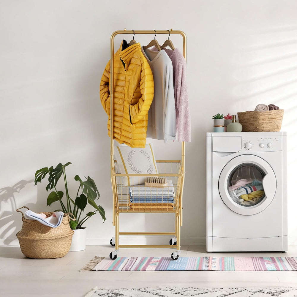 Rolling Laundry Cart with Wheels, Laundry Hamper Basket Organizer with Clothe...