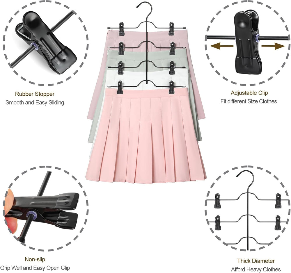 TOPIA HANGER 4 Tier Metal Skirt Hangers with Clips 80% Space Saving 2 Pack
