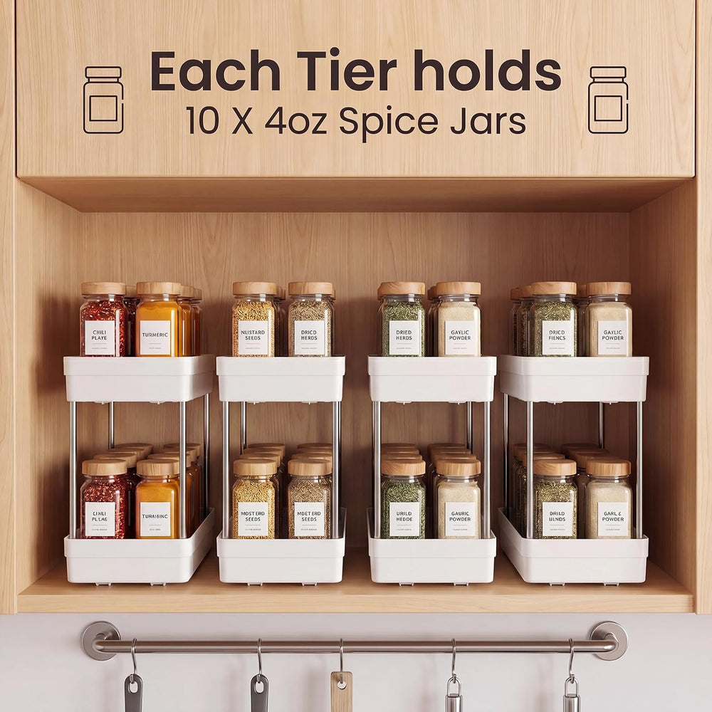 Pull Out Spice Rack, 3 Pack 2-Tier Cabinet Organizer, White