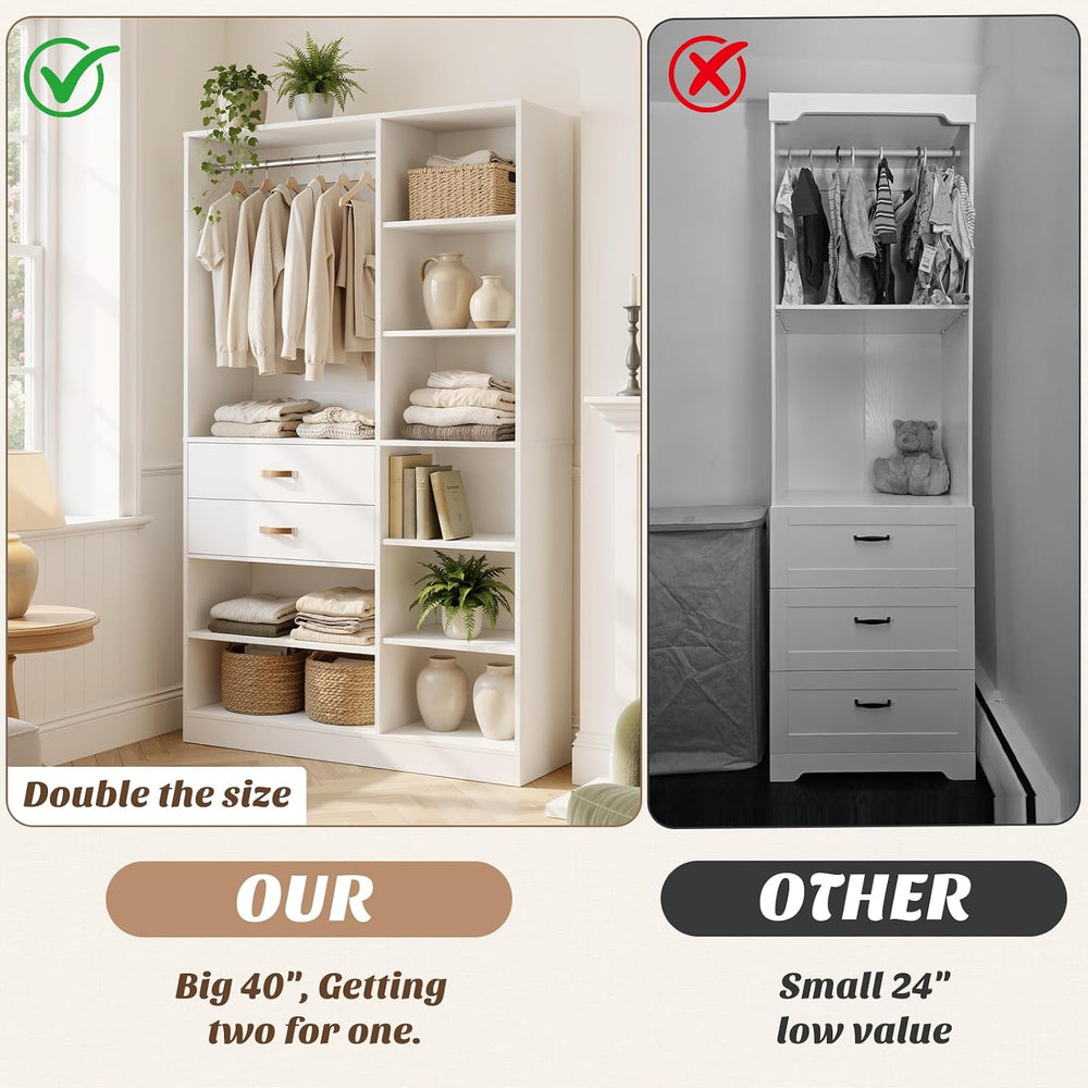 40'' Freestanding Closet System with 13 Storage, 3.3FT Stand-Alone Wa...