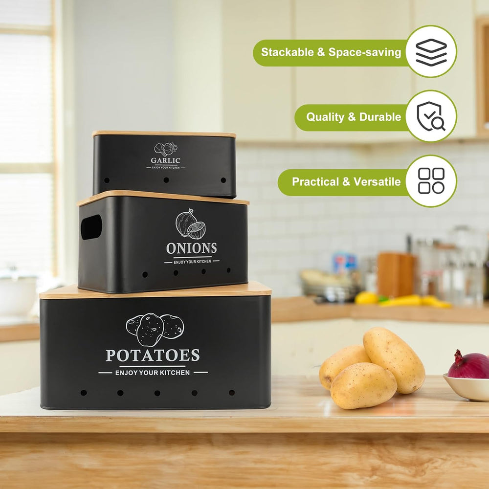 Kitchen Vegetable Storage Set of 3, Metal Onion Garlic Potato Storage Set, Ki...