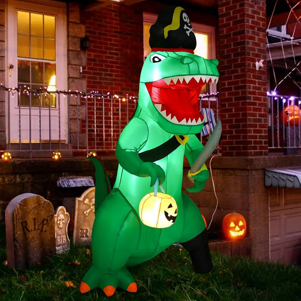 GOOSH 7 FT Halloween Inflatables Dinosaur Outdoor Decorations Blow Up Yard Pi...