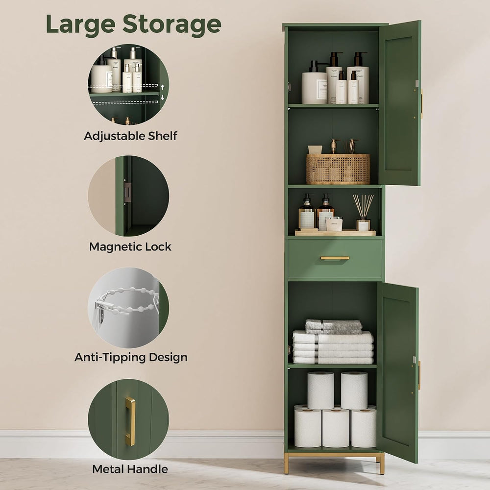 67" H Bathroom Storage Cabinet, Tall Bathroom Cabinet, Green