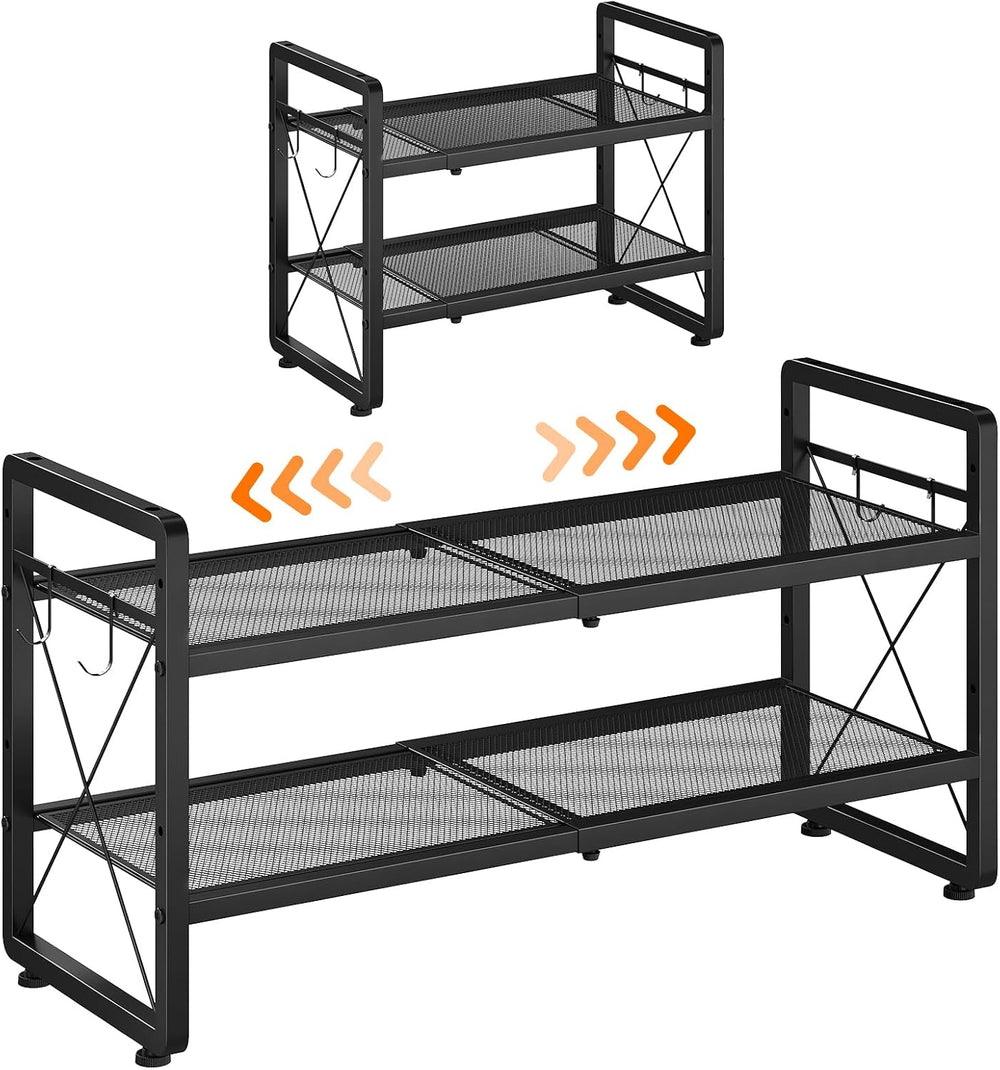 ELYKEN Expandable Shoe Rack for Closet, 2-Tier Metal Black Shoe Organizer