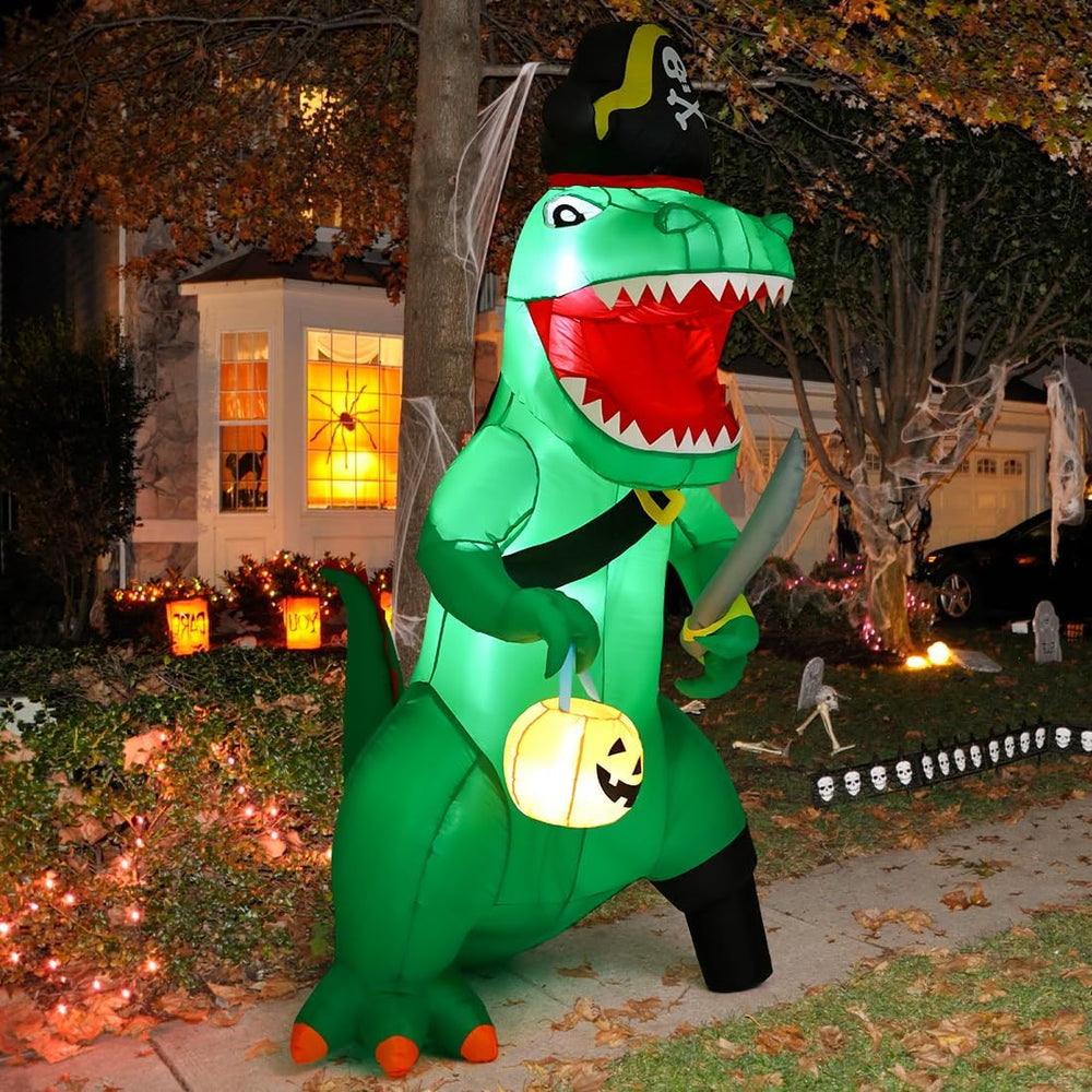 GOOSH 7 FT Halloween Inflatables Dinosaur Outdoor Decorations Blow Up Yard Pi...