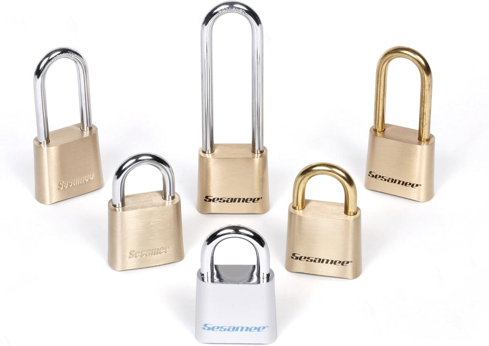 Sesamee K0437 4 Dial Bottom Resettable Combination Brass Padlock with 2-1/4-I...