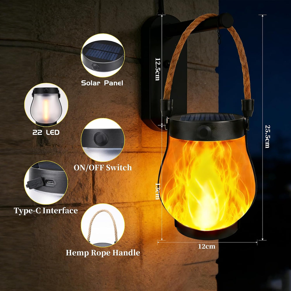 2 Pack Solar Lanterns Outdoor Waterproof, Flickering Flame Hanging Lanterns