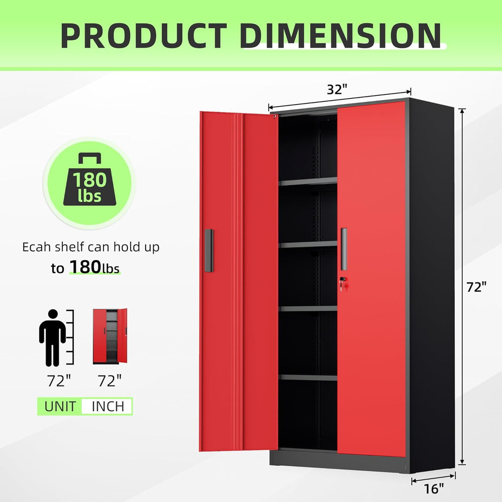 72" Metal Garage Storage Cabinet - 900lbs Heavy Duty Steel Cabinet with ...