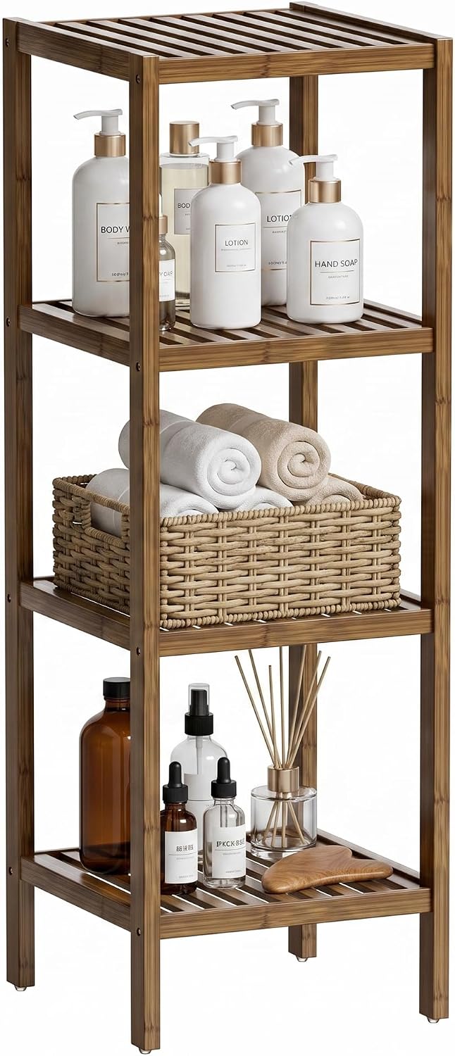 SMIBUY Bathroom Storage Shelf, 4-Tier Bamboo Rack Organizer, Multifunctional ...