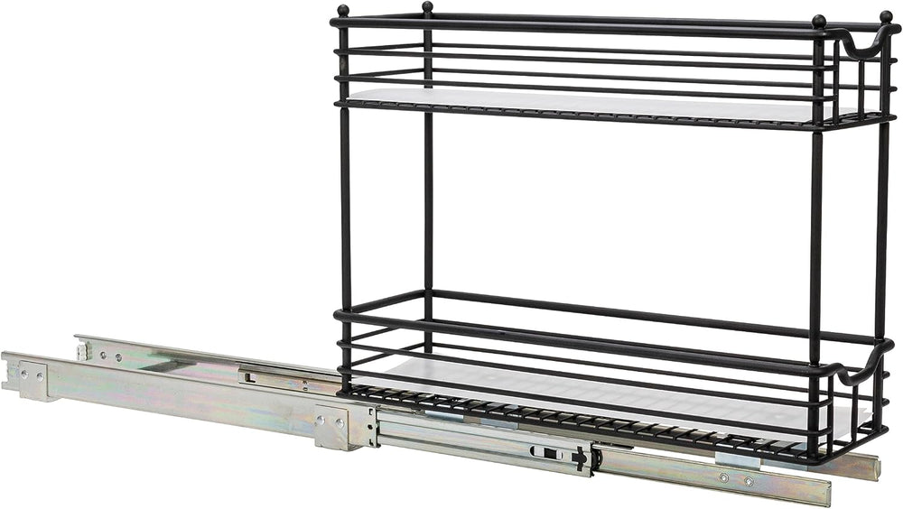 Household Essentials Matte Black Steel Two-Tier Pull-Out Organizer