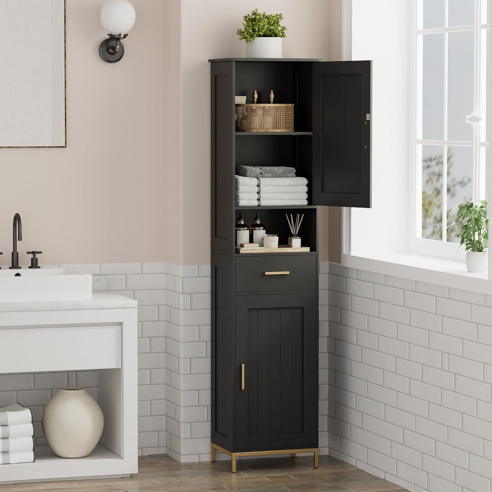67" H Bathroom Storage Cabinet, Tall Bathroom Cabinet, Black