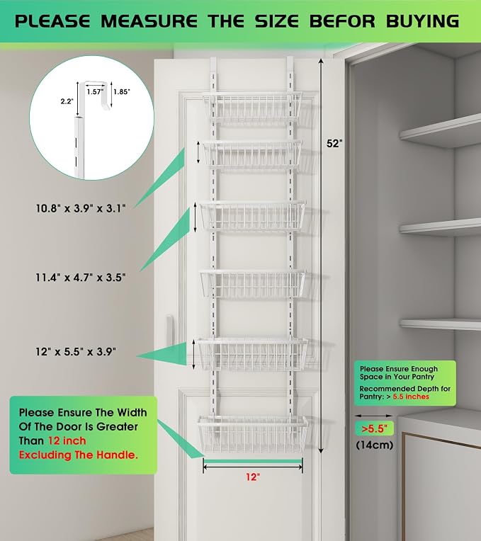 12 Inch Wide Narrow Over The Door Pantry Organizer, Pantry Organization and