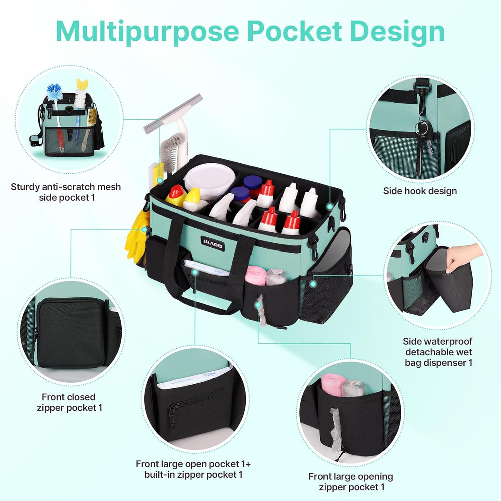 Large Wearable Cleaning Caddy Bag with Handles, Blue Green