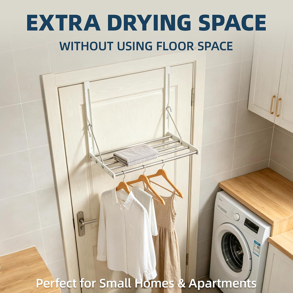 Over Door Clothes Drying Rack 13-23“ Adjustable Foldable Space Saving White